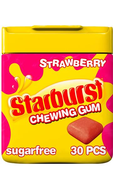 STARBURST STRAWBERRY CHEWING GUM SUGAR FREE BOTTLES 6X30cubes