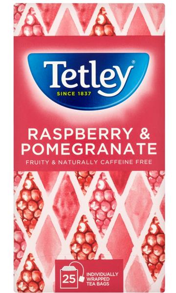 TETLEY RASPBERRY & POMEGRANATE GREEN TEA BAGS 6X25s