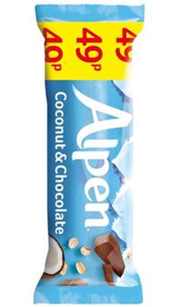 49p ALPEN CEREAL BARS COCONUT & CHOCOLATE 24X29g